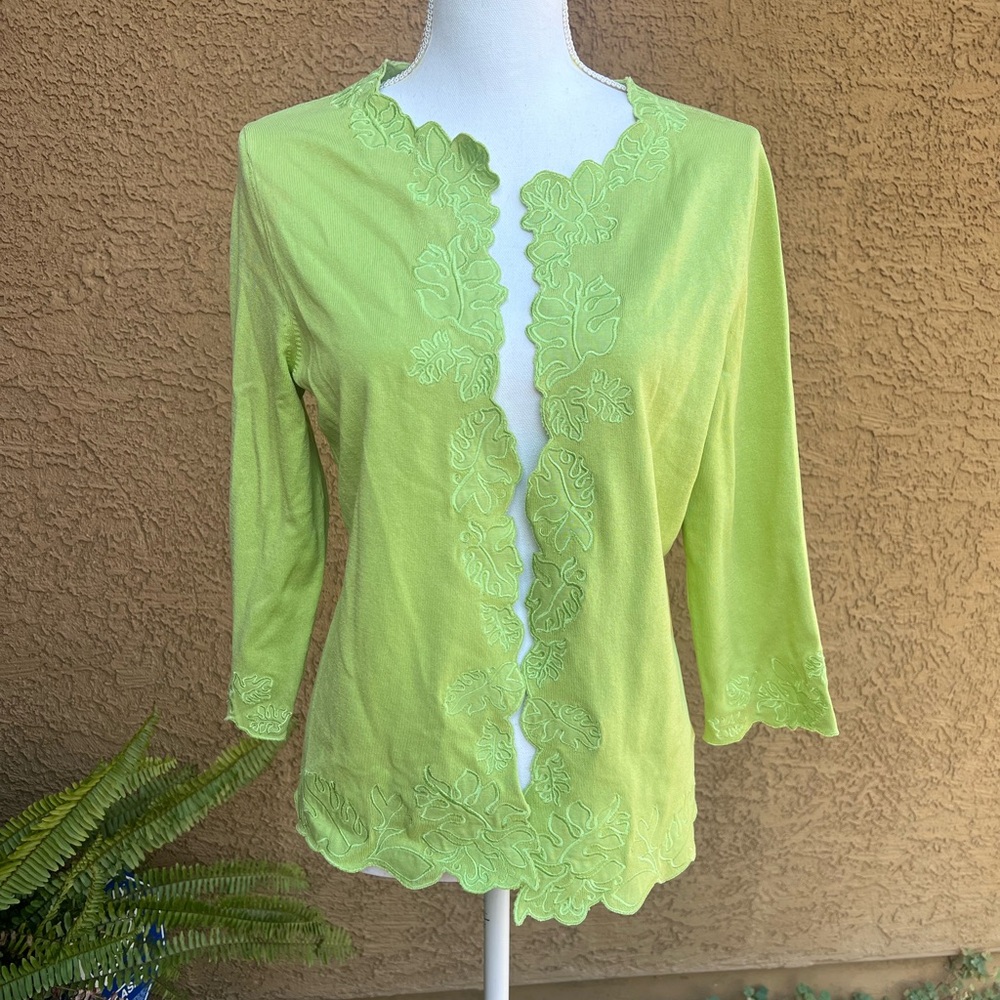 Elegant Lime Green Embroidered Cardigan
